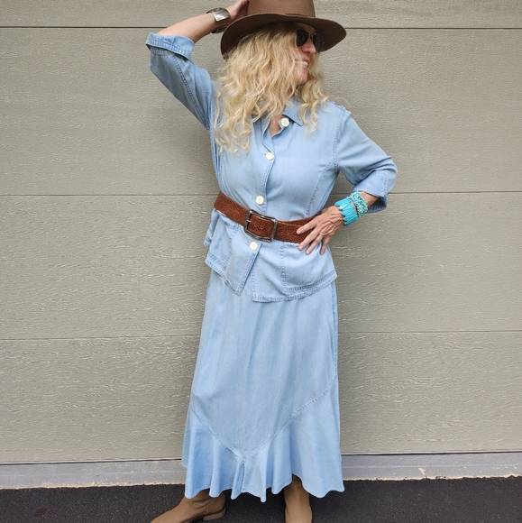 Emma James Ex Cond Pro Cleaned Light Blue Maxi Denim Skirt & Jacket, Large, $60 - Picture 5 of 16
